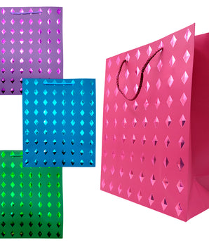 BOLSA DE REGALO GRANDE COLORES ROMBOS METALICOS 32*26*12CM L-592 CJ300 PAQ12 @PAQ12