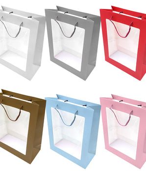 BOLSA REGALO FRENTE TRANSPARENTE M  32*26*12CM L-580 CJ300 PAQ12 @PAQ12